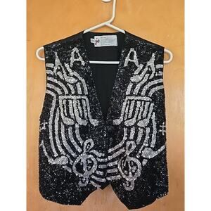 Vintage Sequin Music Note Vest Medium Fashion Fantasy 80s Rare